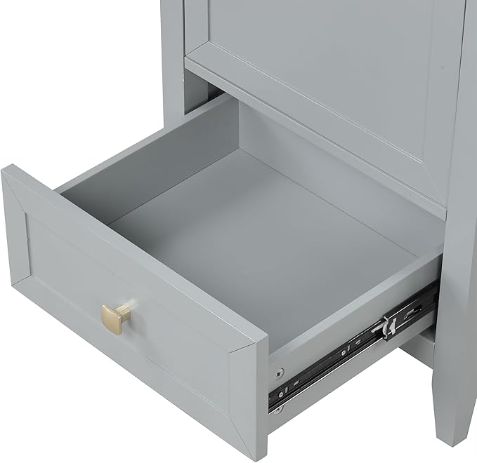 20" Bathroom Vanity with Ceramic Sink Top Set, Multi-Functional Storage Cabinet with Rack Organizer and Drawer, Soft-Closing Door, Solid Wood Frame, Gray