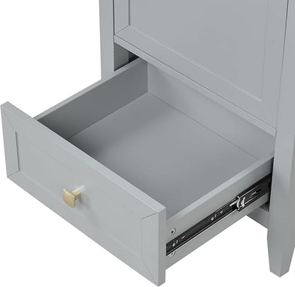 20" Bathroom Vanity with Ceramic Sink Top Set, Multi-Functional Storage Cabinet with Rack Organizer and Drawer, Soft-Closing Door, Solid Wood Frame, Gray