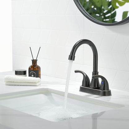 Oil Rubbed Bronze Bathroom Sink Faucet 4 Inch Faucet 2 Handle with Pop-up Drain Stopper and Supply Hoses(Set of 2)