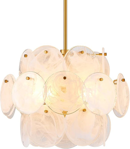 Dia 15.75 Inches Modern Glass Chandelier for Foyer, Gold Dining Room Light Fixture, Large Vintage Pendant Chandelier for Bedroom Entryway Farmhouse
