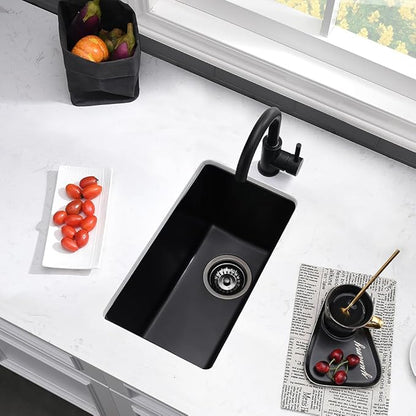 12 Inch Black Bar Sink Undermount-VASOYO 12x16 Rv Sink Kitchen Bar Sinks Black Quartz Composite Oudoor Single Bowl Deep Kitchen Sinks with Bottom Grid