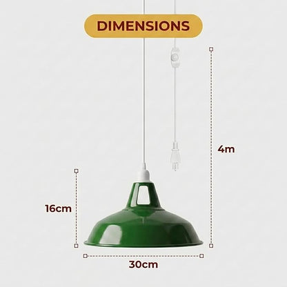 Plug in Pendant Light, 13.1FT Hanging Light with Plug in Cord and On/Off Switch, Industrial Green Barn Metal Shade Pendant Light for Kitchen Island, Dining Room, Bar, Cafe, Living Room, Green