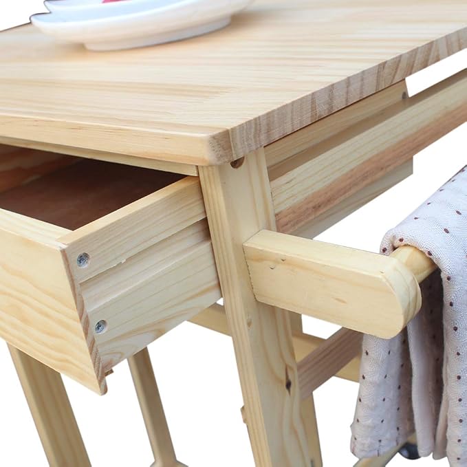 LITOU Kitchen Island on Wheels,Small Kitchen Table with Rolling Casters,Dining Table Set with Folding Drop Leaf 2 Drawers, Small Kitchen Table Set for 2 Square Stools - Natural