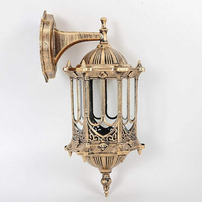 FIKNEE E27 Vintage Retro Wall Lamp Exterior Wall Mount Light Fixture, Antique Brass Lanterns Glass Sconce for Indoor Outdoor Garden Porch Walkway Sconce(6.1 * 13.19”)