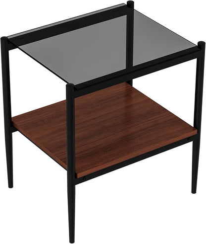Set of 2 Glass End Table, 2-Layer Glass Living Room Table, Modern Tea Table Side Tables for Home Office Furniture