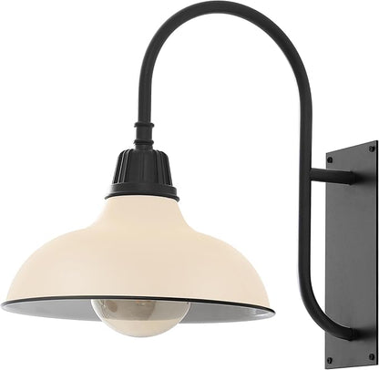 JONATHAN Y 12.25" Matte Almond/Black 1-Light Farmhouse Gooseneck Outdoor Wall Sconce Lamp, with Black Metal Bowl Shade, Industrial Iron LED Porch Light for Patio Garage Entryway (JYL7614J)
