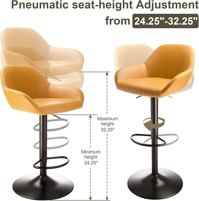 Glitzhome 3-Piece Pub Table and Chairs, Square Bar Height Adjustable Swivel PU Leather Bar Stools Set of 2, Rustic Dining Room Tables for Kitchen Island Bistro Office Living Room Small Space