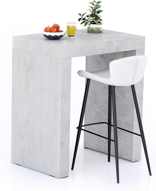 Mobili Fiver Evolution Tall Kitchen Bar Table Made in Italy | Space Saving, Counter Height Table for 2 | Modern Breakfast Bar Counter Top w/Cable Holder | Concrete Grey Effect | 35,4" x 23,6" in