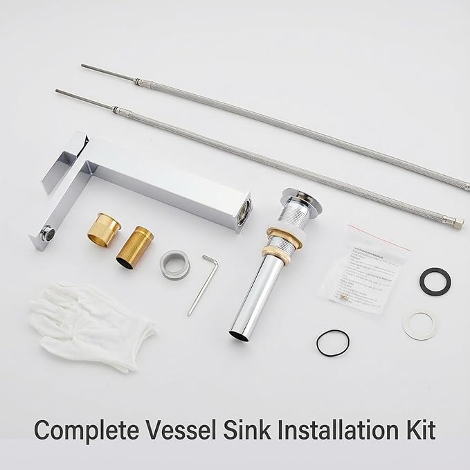 AVSIILE Chrome Vessel Sink Faucet, 1 Hole Single Handle Tall Bathroom Vanity Faucets, Modern Utility Rv Laundry Bath Restroom Mixer Tap with Metal Pop Up Drain and 2 Water Supply Lines