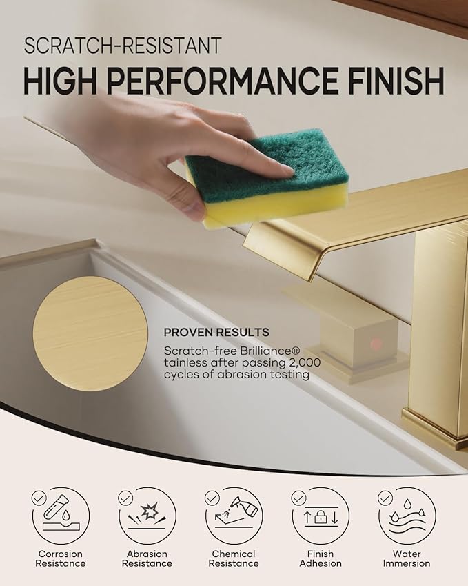 AVSIILE Waterfall Bathroom Faucet 3 Hole, Brushed Gold 8 Inch Widespread Modern 3 Piece Bathroom Sink Faucets & Parts, Touch On Lavatory Faucet for Bathroom Vanity