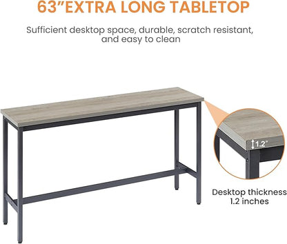 KEIKI Long Bar Table Set with 3 PU Upholstered Bar Stools, Industrial Counter Height Dining Table and Chair Sets for Kitchen, Living Room, Small Space, Grey