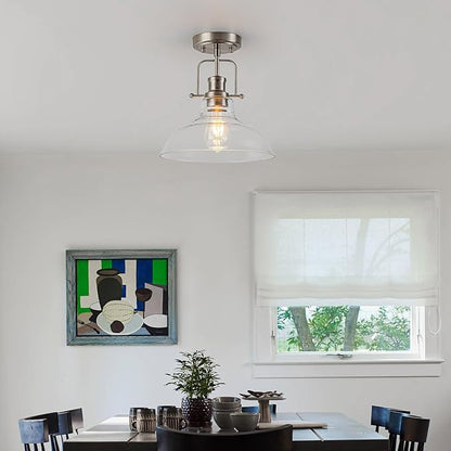 WILON Semi Flush Mount Ceiling Light Fixture, Brushed Nickel Farmhouse Light Fixtures with Clear Glass Shade, Modern Vintage Ceiling Lamp for Kitchen Island Sink Foyer Bathroom Entryway Laundry Room