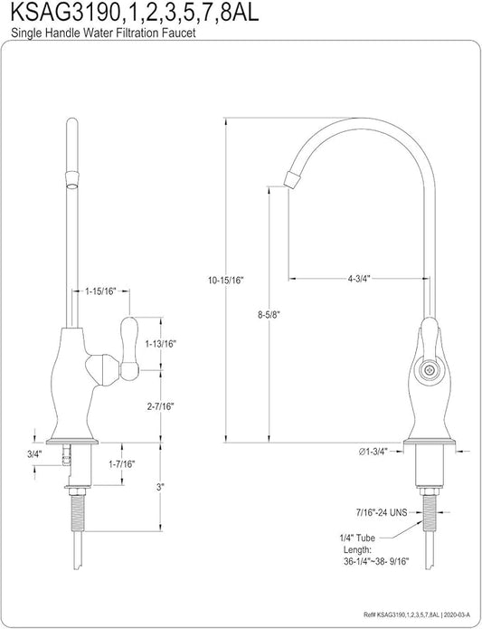 Kingston Brass KSAG3197AL Restoration Water Filtration Faucet, Brushed Brass, 2 x 4.75 x 10.94