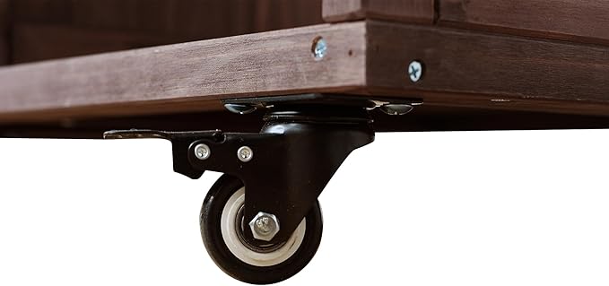 JIJIWANG 35.6" Outdoor Kitchen Island with Stainless Steel Top and Towel and Spice Racks, Rolling Kitchen Island with Storage for Small Spaces Patio Dark Brown