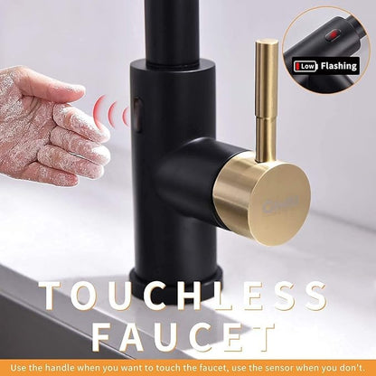 GIMILI Touchless Spring Kitchen Faucet with Soap Dispenser,Matte Black&Gold