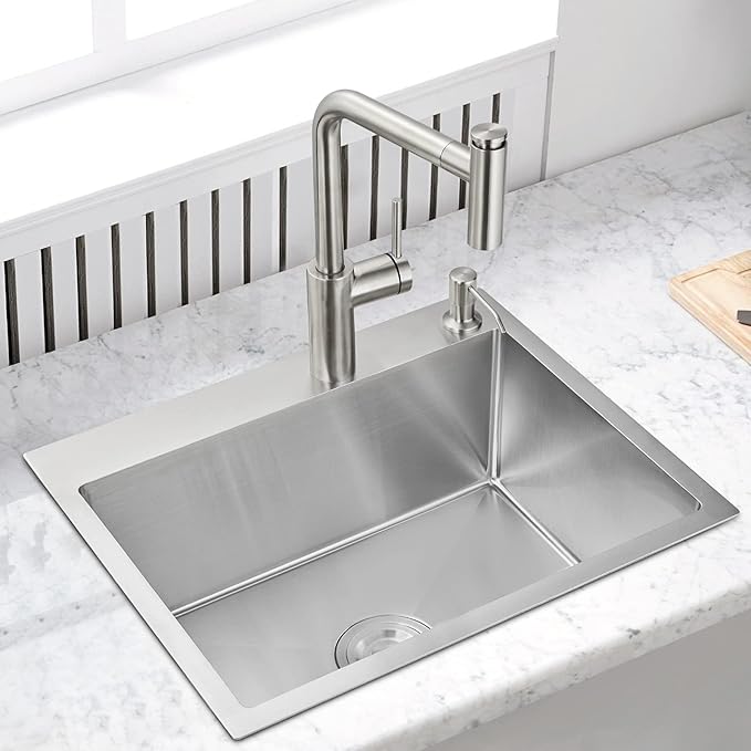 MENATT 22-inch Drop in Kitchen Sink Brushed, SUS304 Stainless Steel Topmount Kitchen Bar Prep Sink, Single Bowl Workstation Kitchen Sinks, 22" x 18" x 9"