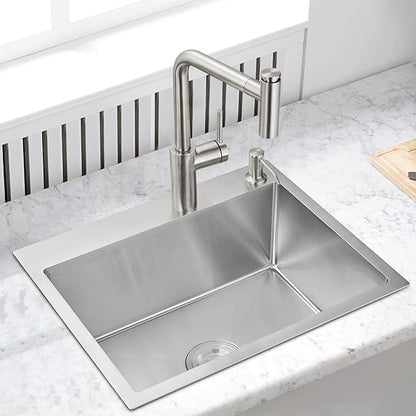 MENATT 22-inch Drop in Kitchen Sink Brushed, SUS304 Stainless Steel Topmount Kitchen Bar Prep Sink, Single Bowl Workstation Kitchen Sinks, 22" x 18" x 9"
