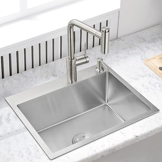 MENATT 22-inch Drop in Kitchen Sink Brushed, SUS304 Stainless Steel Topmount Kitchen Bar Prep Sink, Single Bowl Workstation Kitchen Sinks, 22" x 18" x 9"