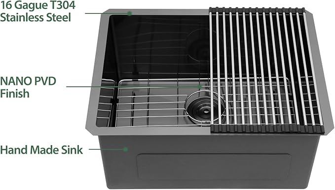 Undermount Laundry Sink - Couoko 24"x18"x12"Black Stainless Steel Laundry Sink NANO PVD Gunmetal Black 16 Gauge Single Bowl Deep Utility Laundry Room Kitchen Sinks