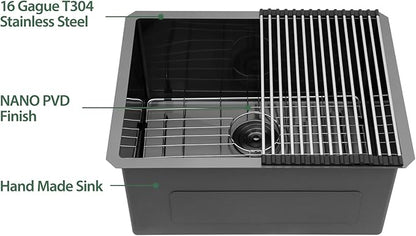 Undermount Laundry Sink - Couoko 24"x18"x12"Black Stainless Steel Laundry Sink NANO PVD Gunmetal Black 16 Gauge Single Bowl Deep Utility Laundry Room Kitchen Sinks