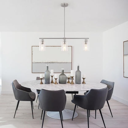 3-Light Modern Chandeliers, Brushed Nickel Kitchen Island Lighting Clear Glass Pendant Lighting Adjustable Height Linear Ceiling Hanging Light Fixture Pendant Light Dining Room Farmhouse