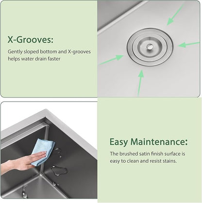 33x22 Drop In Kitchen Sink Workstation - Couoko 33 Inch 16 Gauge T304 Stainless Steel Drop In Sink Large Deep Handmade Single Bowl Kitchen Sinks with Accessories, 33"x22"x9"