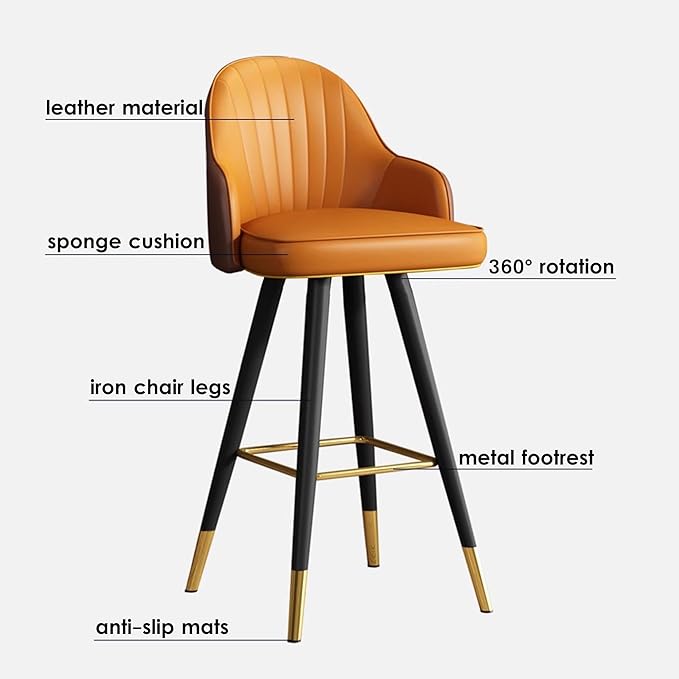 360° s, Leather Upholstered Counter Stools with Back and Footrest, Chairs for Home, Kitchen Island, Dining Room,Light Grey1+Dark Grey1-75CM