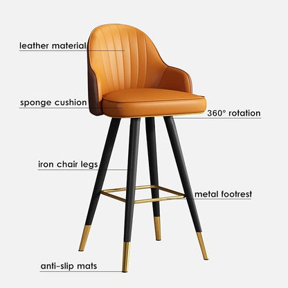 360° s, Leather Upholstered Counter Stools with Back and Footrest, Chairs for Home, Kitchen Island, Dining Room,Light Grey1+Dark Grey1-65CM