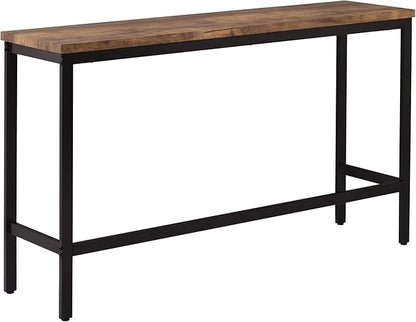 4-Piece Counter Height Extra Long Dining Table Set, Bar Table Set with 3 Stools, Side Table with Footrest Pub Kitchen Set (Brown)