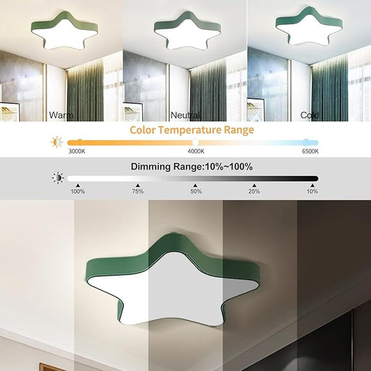 LED Ceiling Light Fixture, Modern Pentagram Recessed Ceiling Lights, 3000K-6000K Dimmable Light, Close to Lighting Flush Mount Living Room Pendant Lamps (Green, 24inch)