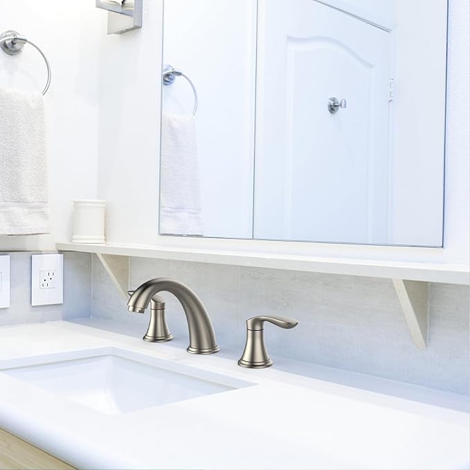 Bathroom Sink Faucet, Faucet for Bathroom Sink, Widespread Brushed Nickel Bathroom Faucet 3 Hole with Stainless Steel Pop Up Drain and cUPC Lead-Free Hose - (Brushed Nickel 2 Packs)