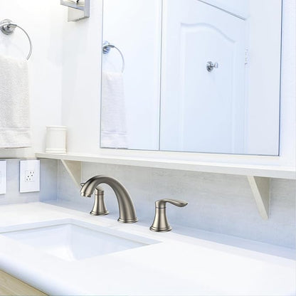 Bathroom Sink Faucet, Faucet for Bathroom Sink, Widespread Brushed Nickel Bathroom Faucet 3 Hole with Stainless Steel Pop Up Drain and cUPC Lead-Free Hose - (Brushed Nickel 2 Packs)