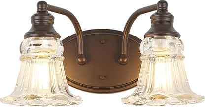 2-Light Bathroom Light Fixtures Over Mirror, Vintage Vanity Lights with Clear Floral Glass Shades, Oil Rubbed Bronze