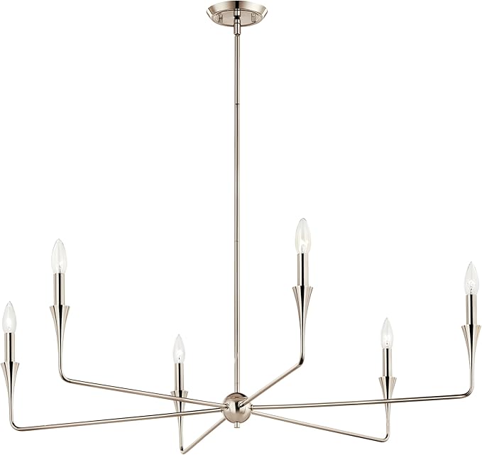 Kichler Alvaro 6-Light Chandelier, Soft Modern Light in Polished Nickel, for Dining or Living Room, Office or Bedroom (19.25" x 40.25"), 52690PN