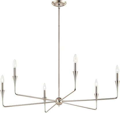 Kichler Alvaro 6-Light Chandelier, Soft Modern Light in Polished Nickel, for Dining or Living Room, Office or Bedroom (19.25" x 40.25"), 52690PN