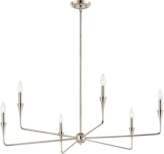 Kichler Alvaro 6-Light Chandelier, Soft Modern Light in Polished Nickel, for Dining or Living Room, Office or Bedroom (19.25" x 40.25"), 52690PN