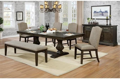 BOWERY HILL Transitional Solid Wood Buffet Server, Espresso Finish, 60" W x 18" D x 36" H, 3-Drawer Storage with Shelves and Cabinet, Fluted Column Accents, Metallic Hardware, Dining Room Sideboard