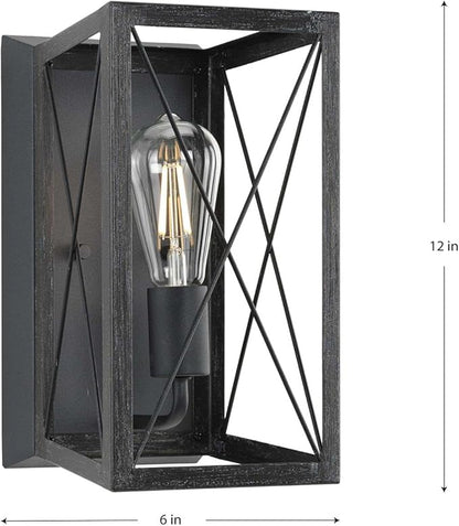 Progress Lighting 1-Light Farmhouse Wall Sconce Light Cerused Black Oak, Briarwood Collection, Indoor, P710012-031, Textured Black