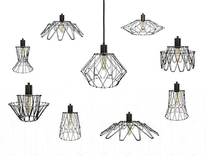 Royal Designs, Inc. Foldable Industrial Metal Pendant Light with Adjustable 7 ft Long Lamp Cord & Canopy, Create 9 Different Shapes, Gunmetal, Single