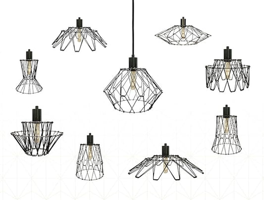 Royal Designs, Inc. Foldable Industrial Metal Pendant Light with Adjustable 7 ft Long Lamp Cord & Canopy, Create 9 Different Shapes, Gunmetal, Single