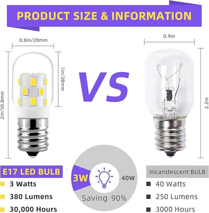 AMI PARTS 8206232A LED Appliance Bulb Incandescent Equivalent,E17 Light Bulb for Microwave Under Hood Refrigerators Oven (4 Packs Cool White)