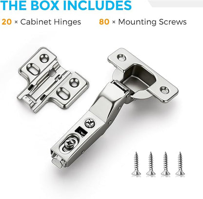 HOME EDIT 10 Pairs 20 Pack European Insert Soft Close Cabinet Hinges Concealed Kitchen Cabinet Hinges Heavy-Duty Frameless Adjustable for Cupboard Hardware