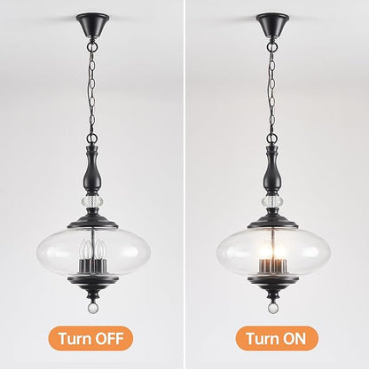 Farmhouse Black Pendant Light 5-Light Clear Glass Chandelier with Adjustable Chain W 15.74 in Kitchen Island for Dining Room
