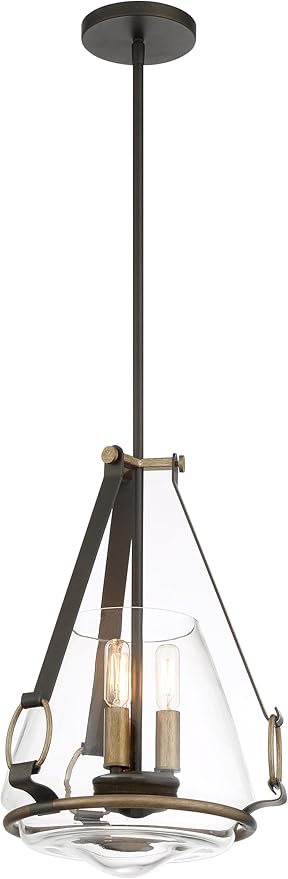 Minka Lavery 3903-107 Eden Valley Convertible Pendant to Semi-Flush, 3-Light, 180 Total Watts, 12.38-in H x 18.13-in W, Smoked Iron with Aged Gold