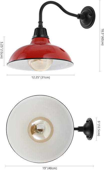 JONATHAN Y 12.25" Red/Black Farmhouse Industrial Outdoor Sconce, LED Gooseneck Wall Light for Porch, Metal Bowl Shade, Dimmable Vintage Exterior Fixture, LED Bulb Included (JYL7613E)