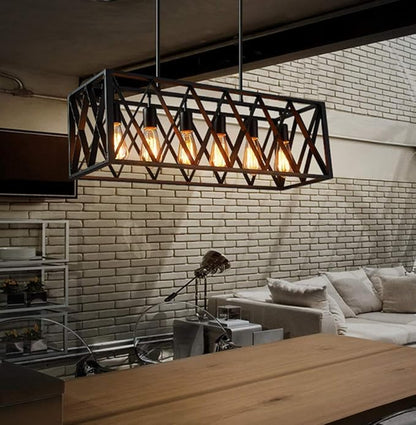 A Million Industrial Metal cage Pendant Vintage 6 Lights Black Kitchen Island Chandelier 31" for Kitchen Island Bar Farmhouse Living Room Bedroom, E26 Socket