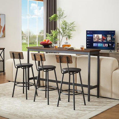 4 Piece Dining Table Set, Kitchen Table and Chairs for 3 with Upholstered Stools, Built-in Adjustable Feet, Bar Table Counter Height Pub Table Set for Living Room, Breakfast Nook, Small Space, Brown