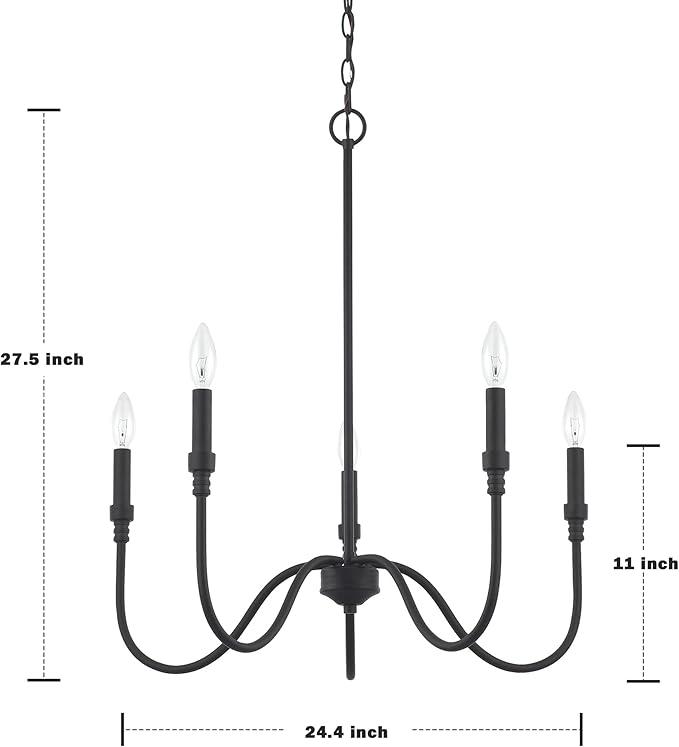 5-Light Farmhouse Chandelier Lighting Fixture, Linear Pendant Light for Kitchen Island, Dining & Living Room, Matte Black Finished