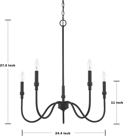 5-Light Farmhouse Chandelier Lighting Fixture, Linear Pendant Light for Kitchen Island, Dining & Living Room, Matte Black Finished