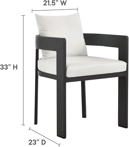 Modway Tahoe Outdoor Patio Powder-Coated Aluminum 9-Piece Dining Set in Gray White - Rectangular Patio Furniture Set for 8 - Outside Table with Umbrella Hole and Cushioned Chairs - Modern Patio Set